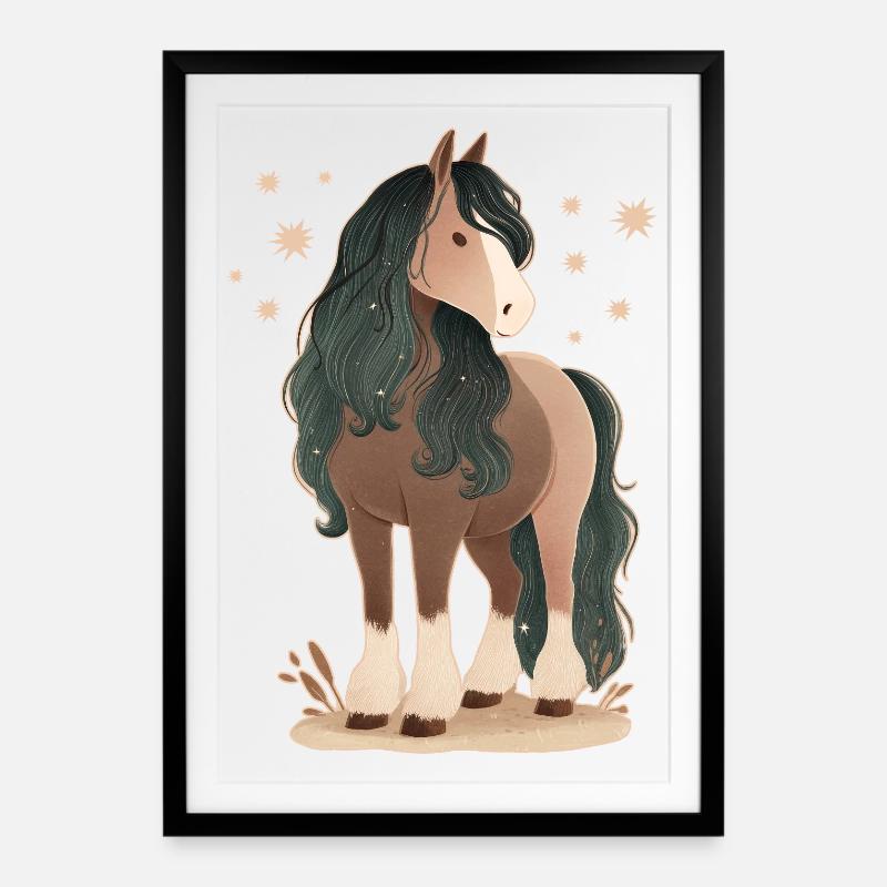 Pferd mit Sternen - Gerahmtes Poster (49 × 69 cm) - Schwarz
