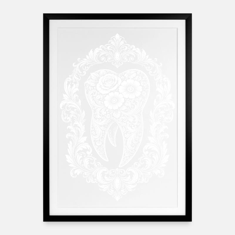 Conception baroque de dents dans le cadre - Affiche encadrée (49 × 69 cm) - noir