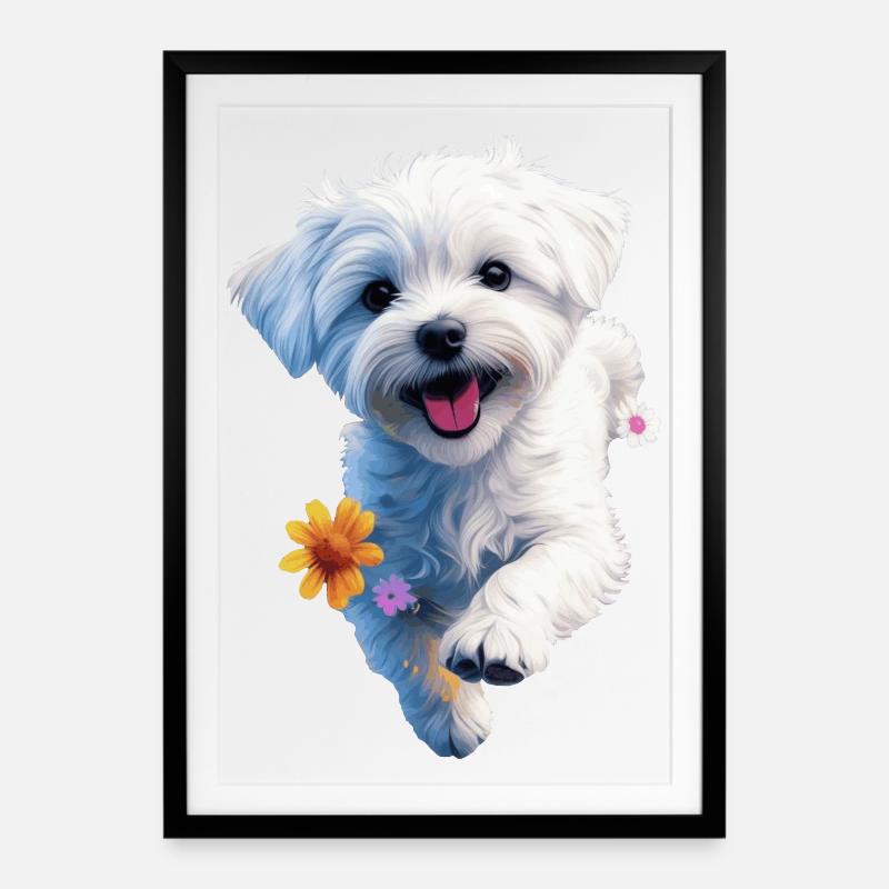 Malteservalphopping - 2 - 🐾 - Innrammet plakat (49 × 69 cm) - svart