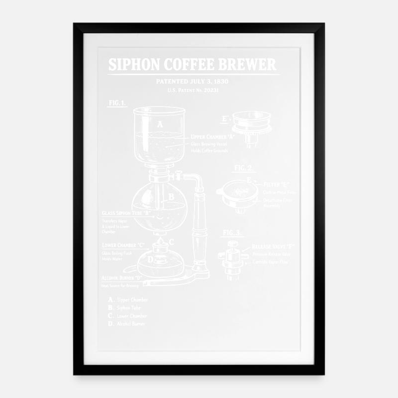 Siphone-kaffebrygger-blueprintdiagram - Indrammet plakat (49 × 69 cm) - sort