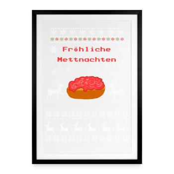 Ugly Christmas Fröhliche Weihnachten Mett fleisch - Gerahmtes Poster (49 × 69 cm) - Schwarz - Vorne
