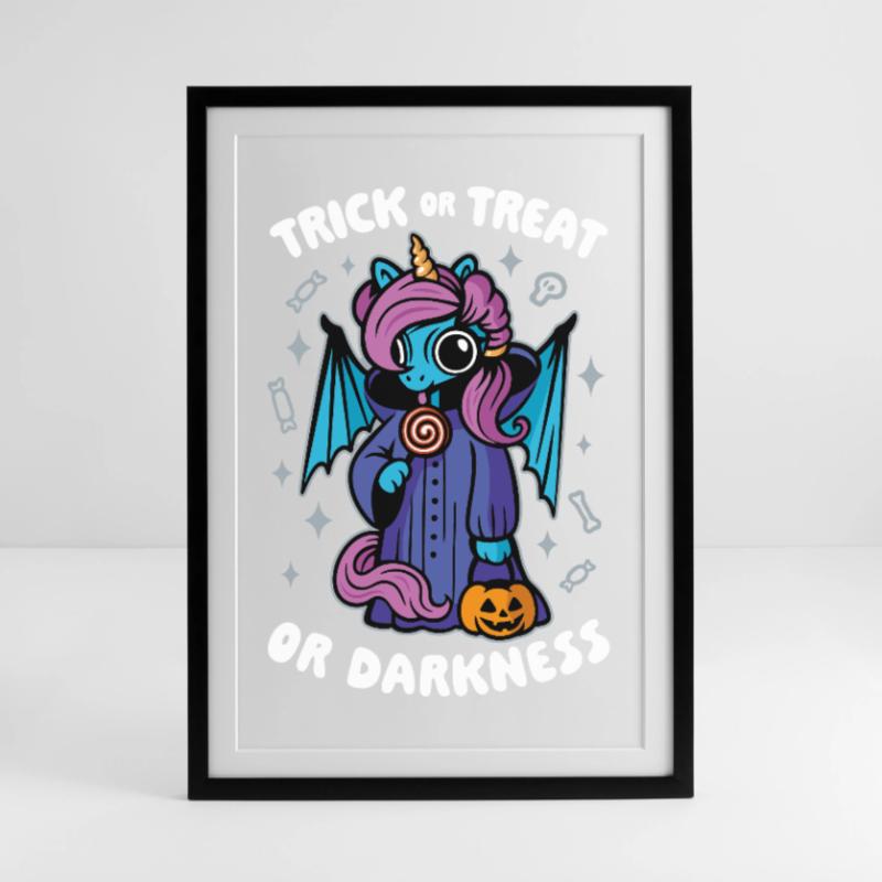 Dunkles süßes Einhorn - Süßes oder Saures oder Dunkelheit Gerahmtes Poster (49 × 69 cm)