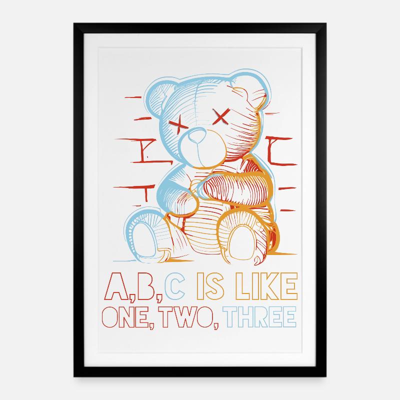 Ours aimant avec dessin de l’alphabet - Affiche encadrée (49 × 69 cm) - noir