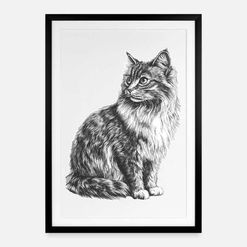 Cat - Framed poster (49 × 69 cm) - black