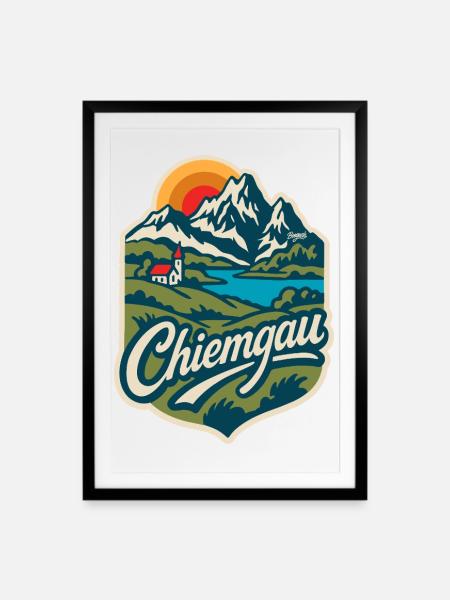 Chiemgau Alpenlandschaft Bayern   - Gerahmtes Poster (49 × 69 cm) - Schwarz
