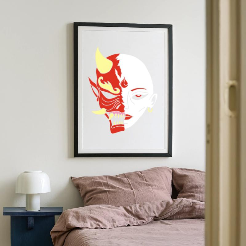 Mensch oder Dämon? Gerahmtes Poster (49 × 69 cm)