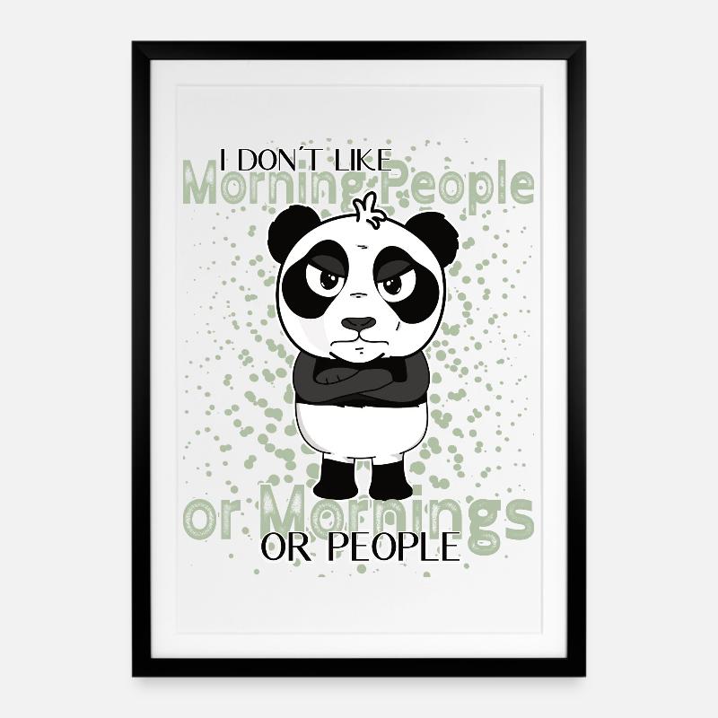 Don’t Like Mornings – Grumpy Panda Humor - Affiche encadrée (49 × 69 cm) - noir