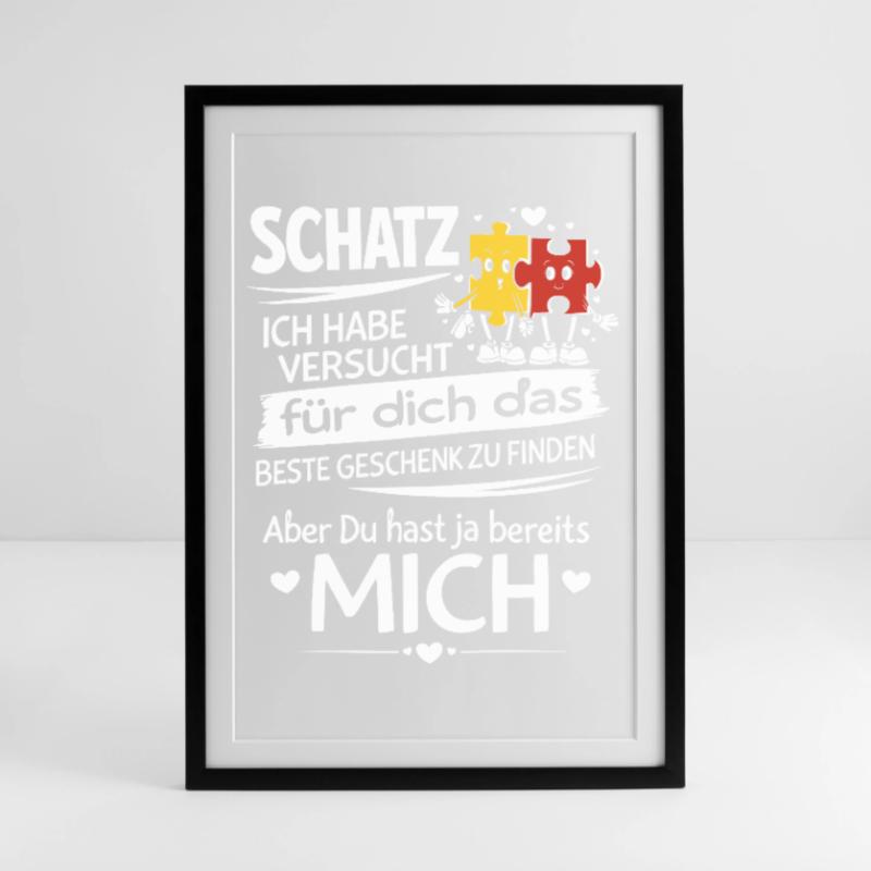 Schatz Geschenk Spruch Puzzleherz Gerahmtes Poster (49 × 69 cm)