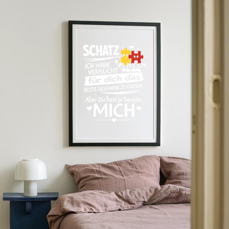 Schatz Geschenk Spruch Puzzleherz Gerahmtes Poster (49 × 69 cm)