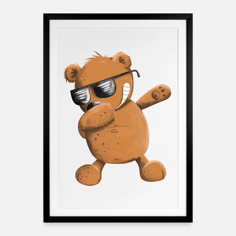 Dabbender BraunbärI Dab Dance Tiere I Dabbing Bär - Gerahmtes Poster (49 × 69 cm) - Schwarz