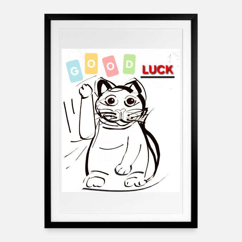 Waving cat good luck - Framed poster (49 × 69 cm) - black