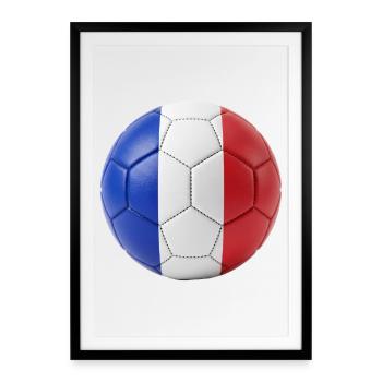 FLAGGE FRANKREICHS AUF EINEM FUSSBALL - Gerahmtes Poster (49 × 69 cm) - Schwarz - Vorne