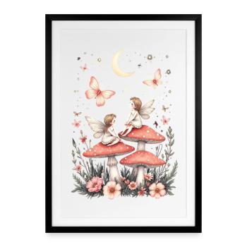 Märchenhafte Zwergenflügel Fantasieillustration - Gerahmtes Poster (49 × 69 cm) - Schwarz - Vorne