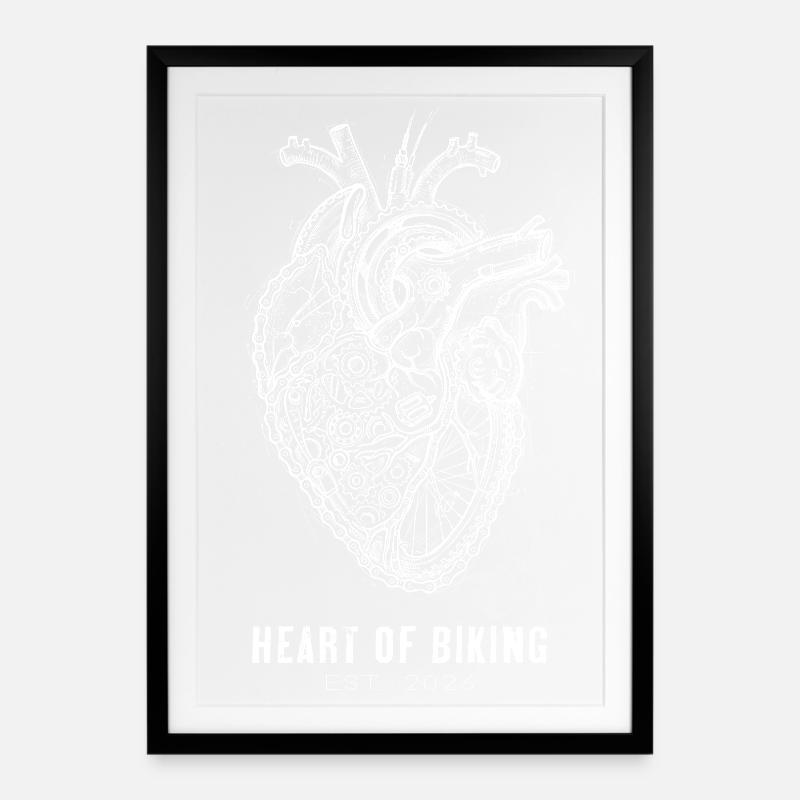 Bicycle Heart - Biking Passion Retro - Framed poster (49 × 69 cm) - black
