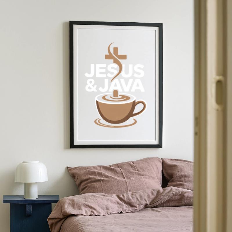Inspiration und Kaffee mit Jesus & Java Gerahmtes Poster (49 × 69 cm)