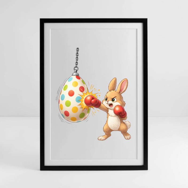 Boxing Easter Bunny with Easter Egg Punching Bag Framed poster (49 × 69 cm)