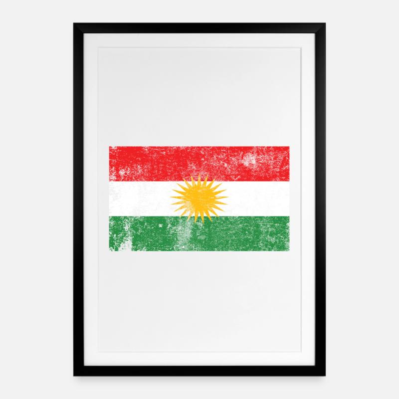 Drapeau du Kurdistan Drapeau Grunge Rétro Vintage - Affiche encadrée (49 × 69 cm) - noir