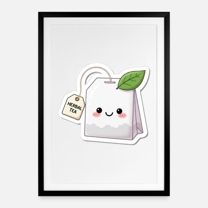 Illustration de sachet de tisane kawaii - Affiche encadrée (49 × 69 cm) - noir