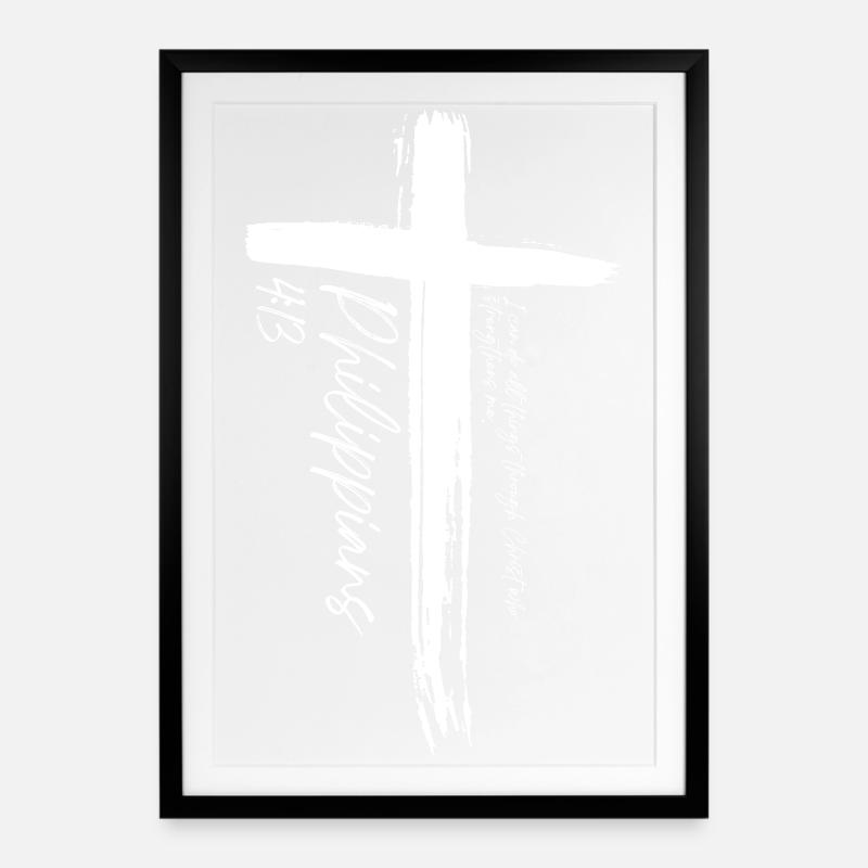 Croix - Philippiens 4:13 - Affiche encadrée (49 × 69 cm) - noir