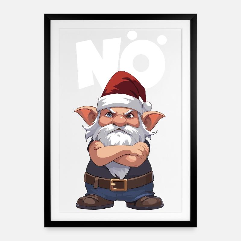 Slogan du logo du gnome de Noël défiant - Affiche encadrée (49 × 69 cm) - noir