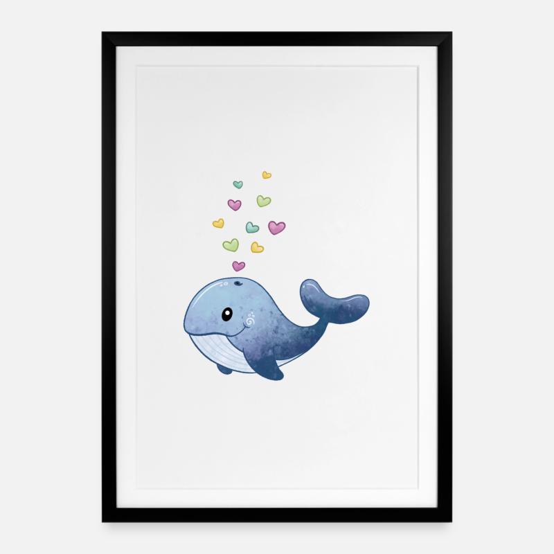 Wal mit Herz - Gerahmtes Poster (49 × 69 cm) - Schwarz