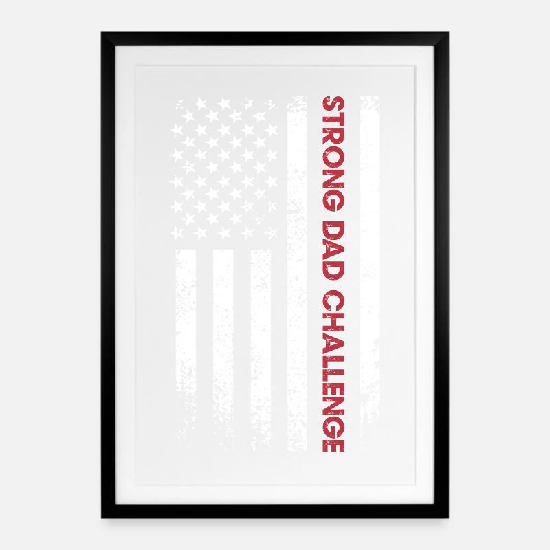 Drapeau du défi du papa fort - Affiche encadrée (49 × 69 cm) - noir