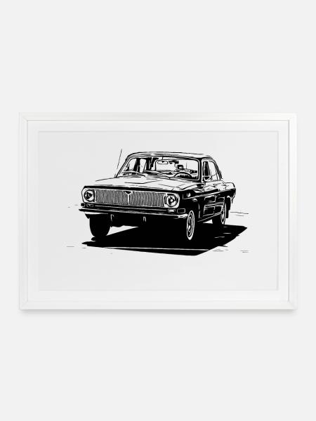 GAZ-24 Wolga - Gerahmtes Poster (69 × 49 cm) - Weiß