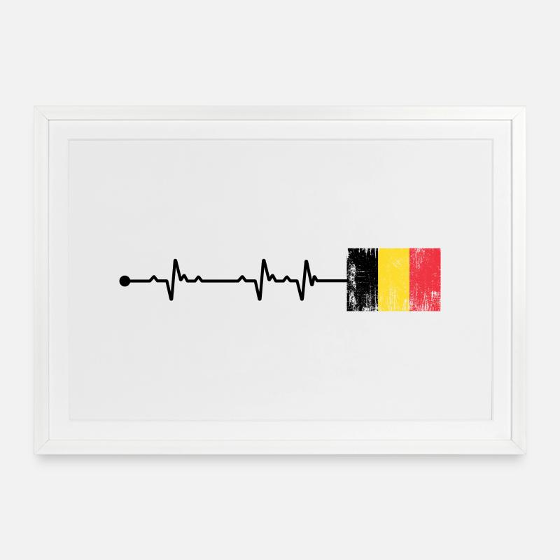 Drapeau de la Belgique Battement de cœur - Affiche encadrée (69 × 49 cm) - blanc