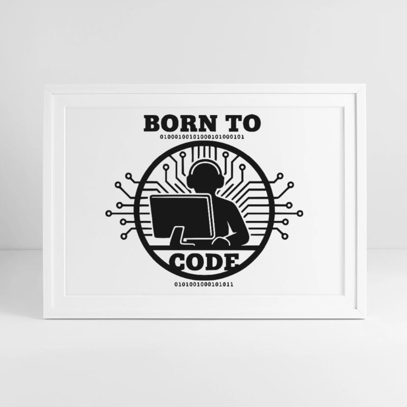 Codeur né pour coder Programmeur Affiche encadrée (69 × 49 cm)