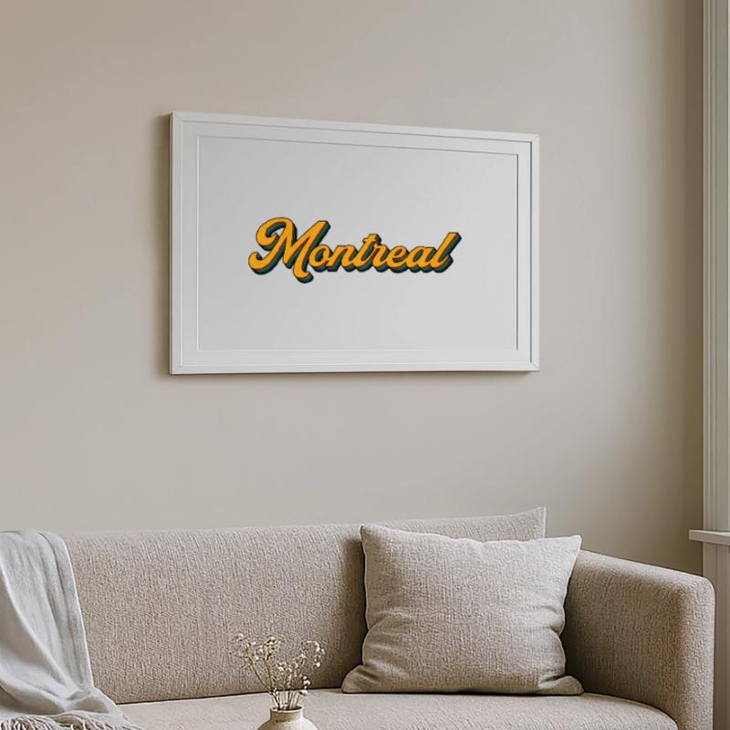 Montréal Retro Script Multicolore Shadow Affiche encadrée (69 × 49 cm)