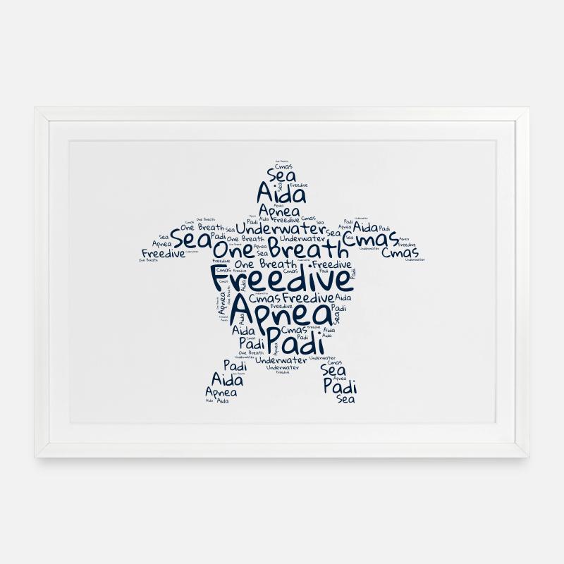 Freedive - Word Cloud Turtle - Framed poster (69 × 49 cm) - white