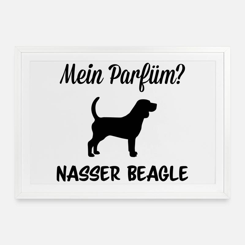Parfüm nasser Beagle - Gerahmtes Poster (69 × 49 cm) - Weiß