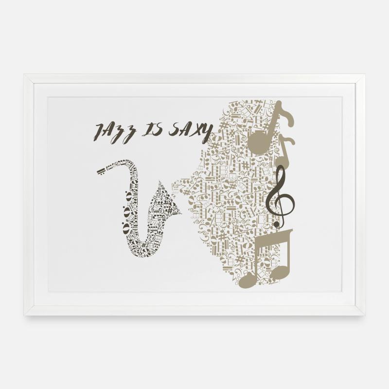 Conception de saxophone musical en notes - Affiche encadrée (69 × 49 cm) - blanc