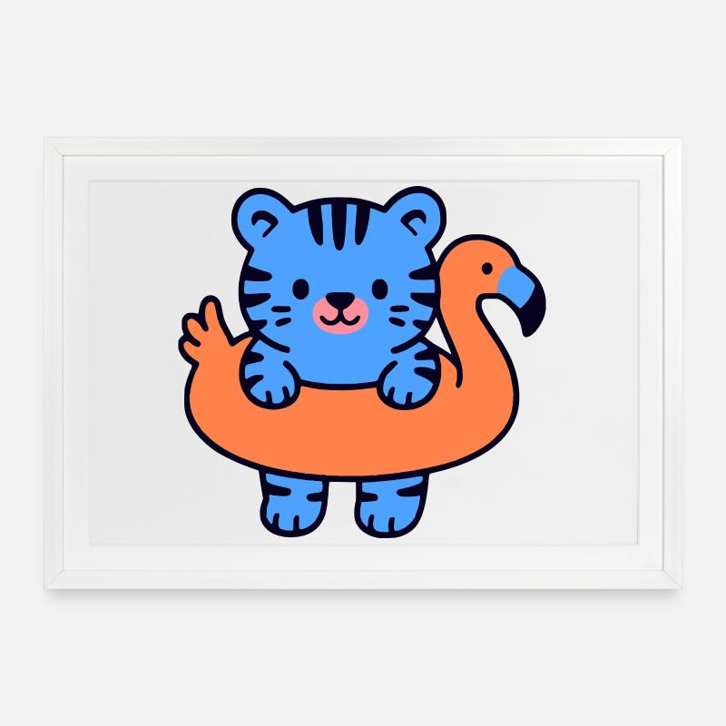 Petit Tigre Bleu flottant  - Affiche encadrée (69 × 49 cm) - blanc