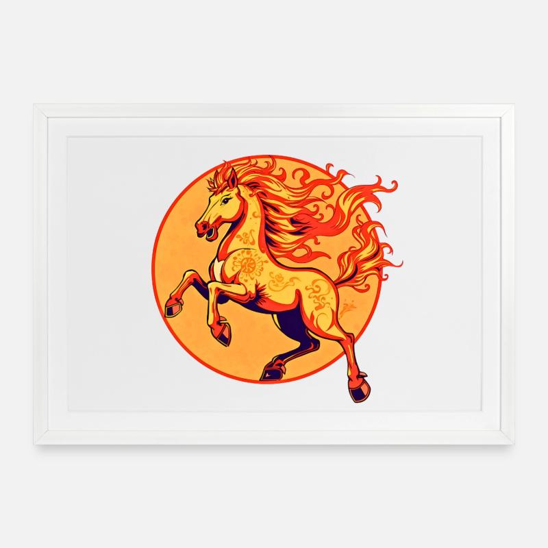 Cheval de Feu Astrologie Chinoise - Affiche encadrée (69 × 49 cm) - blanc
