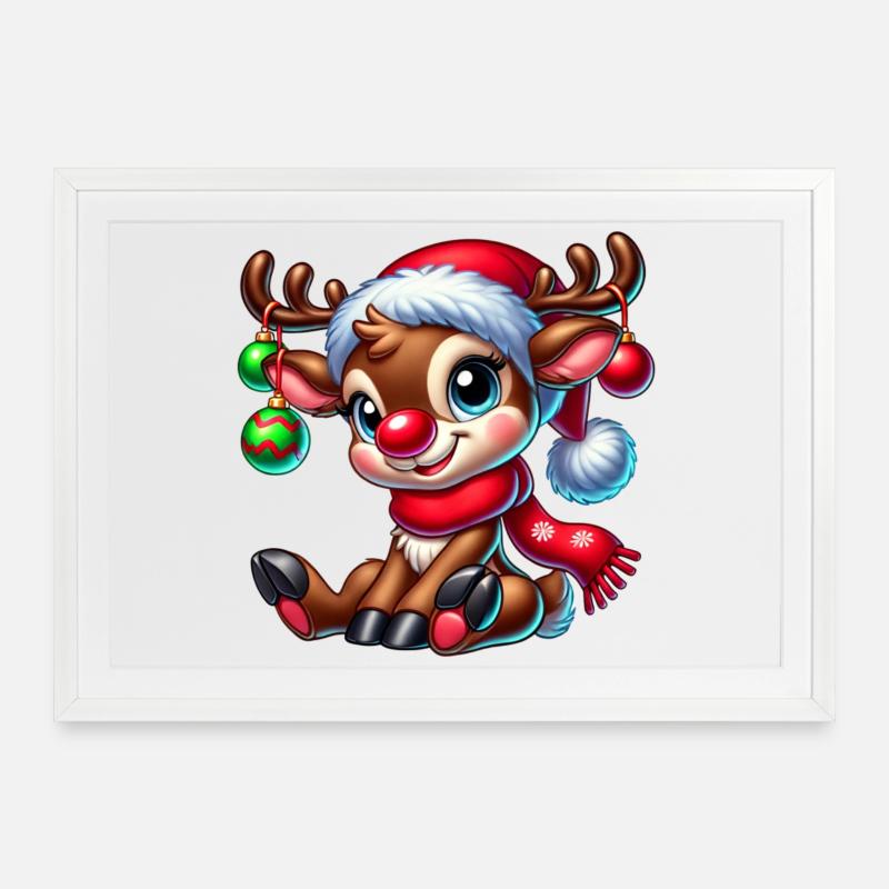 Renne de Noël - Affiche encadrée (69 × 49 cm) - blanc