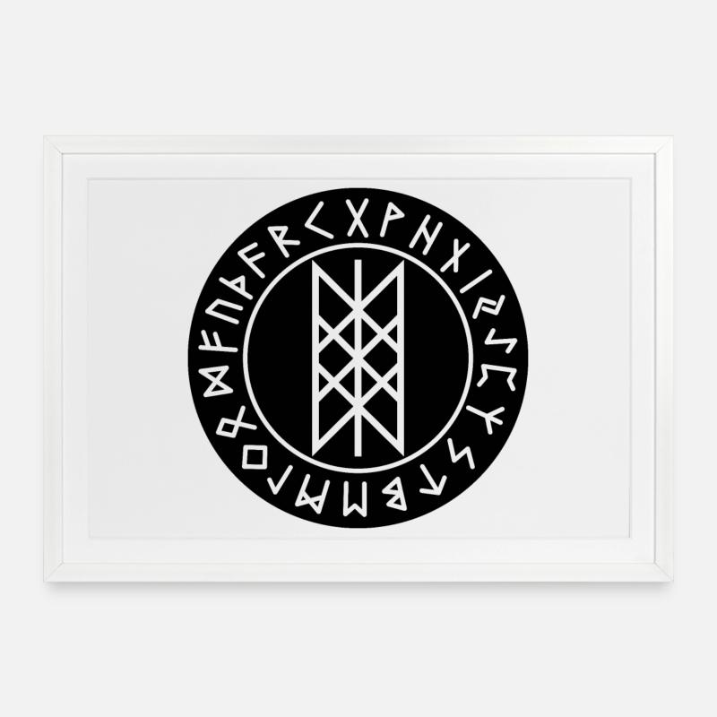 Wyrd black rune circle - Framed poster (69 × 49 cm) - white