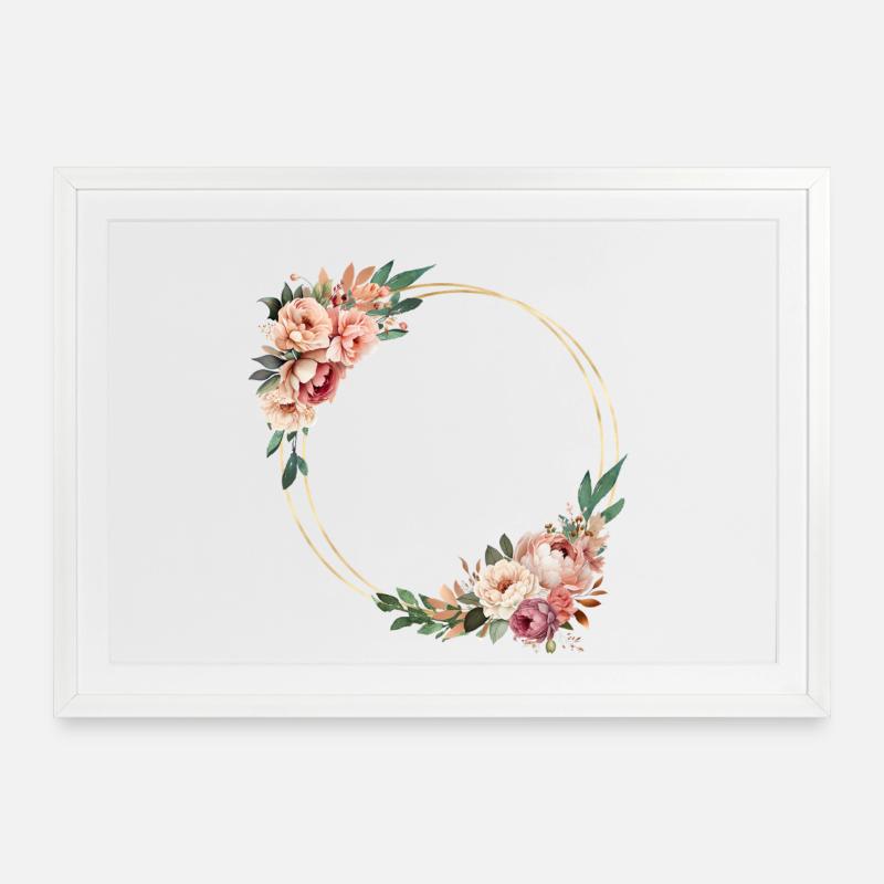 Rustikaler Blumen-Kranz, personalisierbar - Gerahmtes Poster (69 × 49 cm) - Weiß