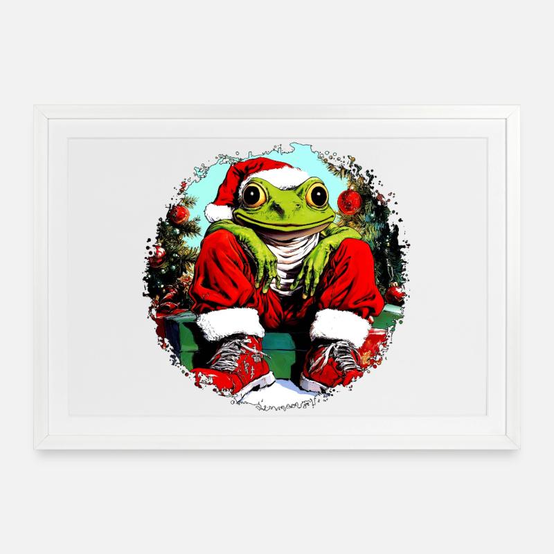 Grenouilles Noël - Affiche encadrée (69 × 49 cm) - blanc