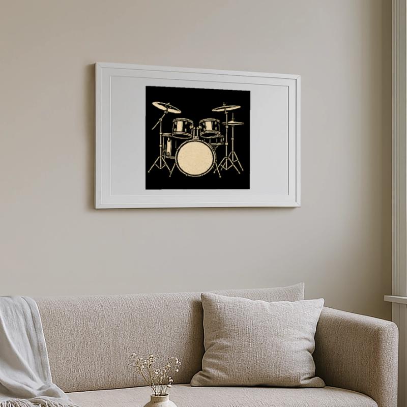 Illustration de batterie Black Silver Affiche encadrée (69 × 49 cm)