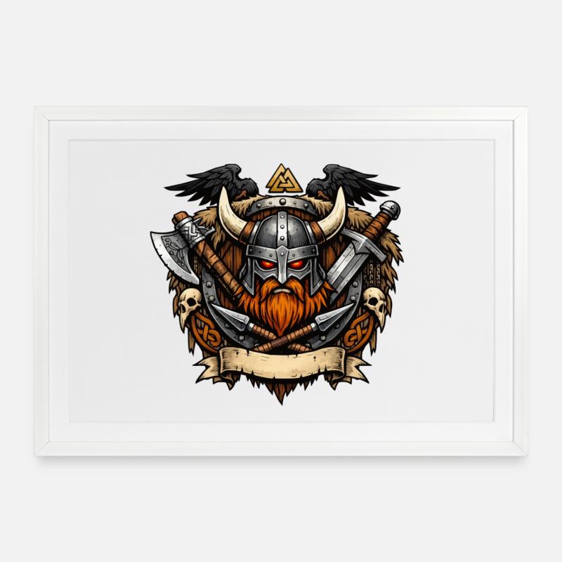 Casque de guerrier viking - Affiche encadrée (69 × 49 cm) - blanc