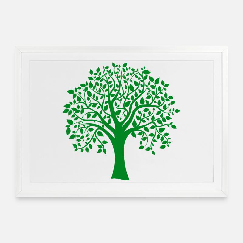 Grüne Jumbo-Baum-Print-Silhouette - Gerahmtes Poster (69 × 49 cm) - Weiß