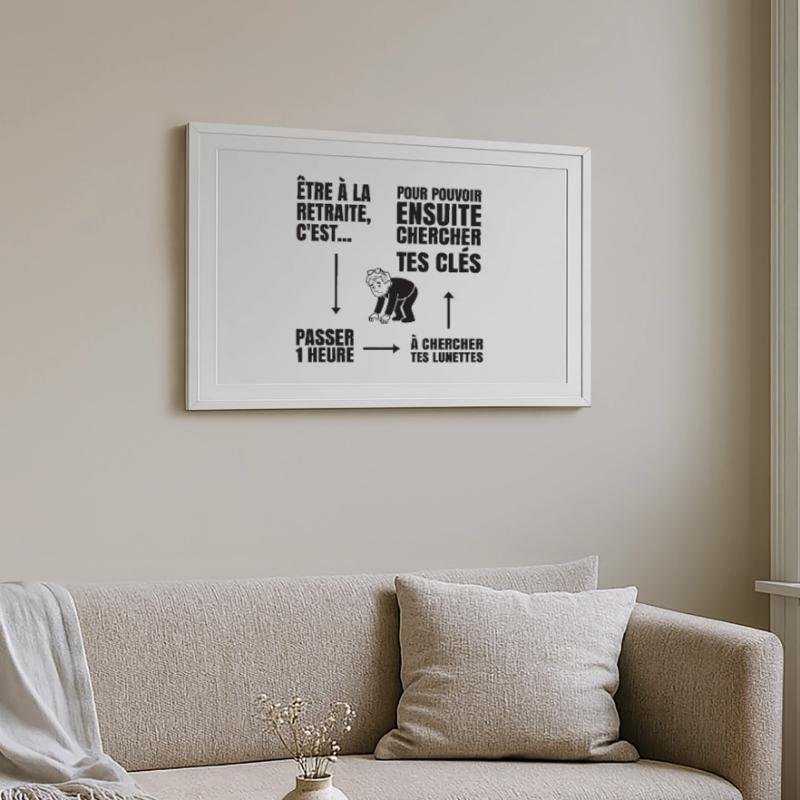 Im Ruhestand mit oder ohne Brille (schwarzer Text) Gerahmtes Poster (69 × 49 cm)
