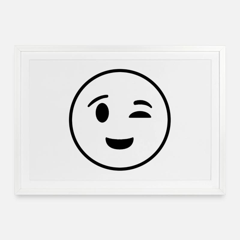 Visage heureux fermant un œil - Affiche encadrée (69 × 49 cm) - blanc