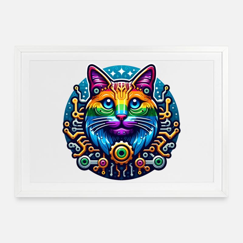 Mechanical Rainbow Cat - Gerahmtes Poster (69 × 49 cm) - Weiß