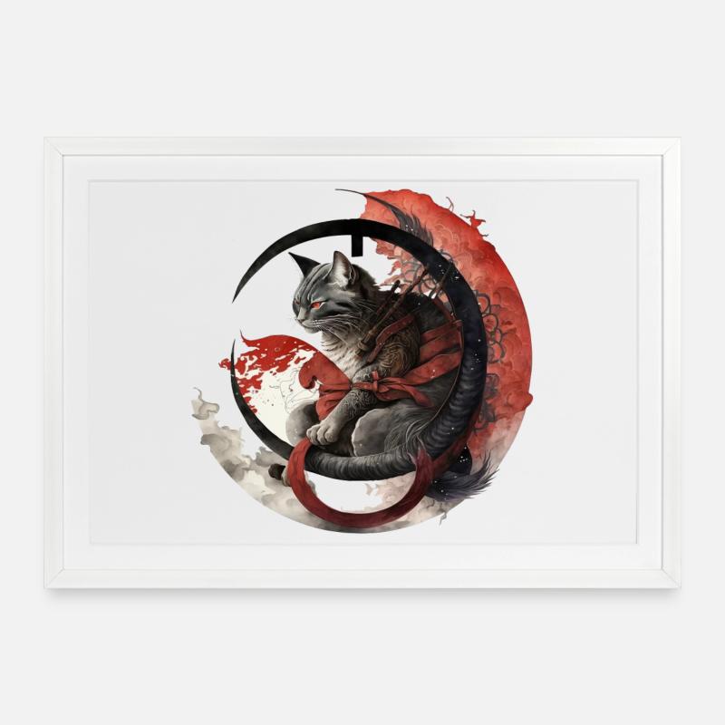 Japanese-style cat - Framed poster (69 × 49 cm) - white