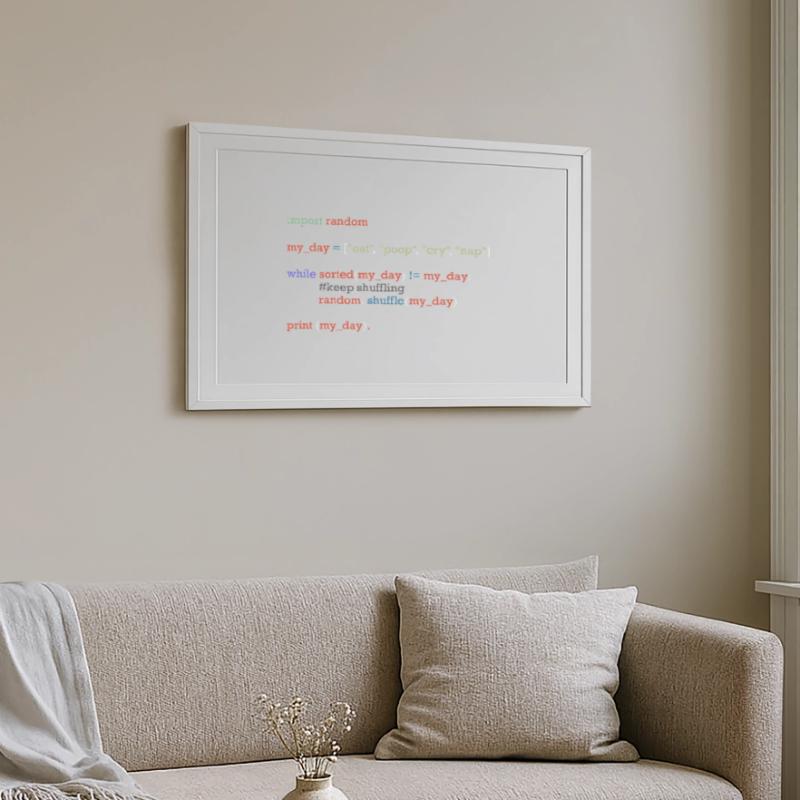 Lustiger Python-Code über den Alltag, Baby Gerahmtes Poster (69 × 49 cm)