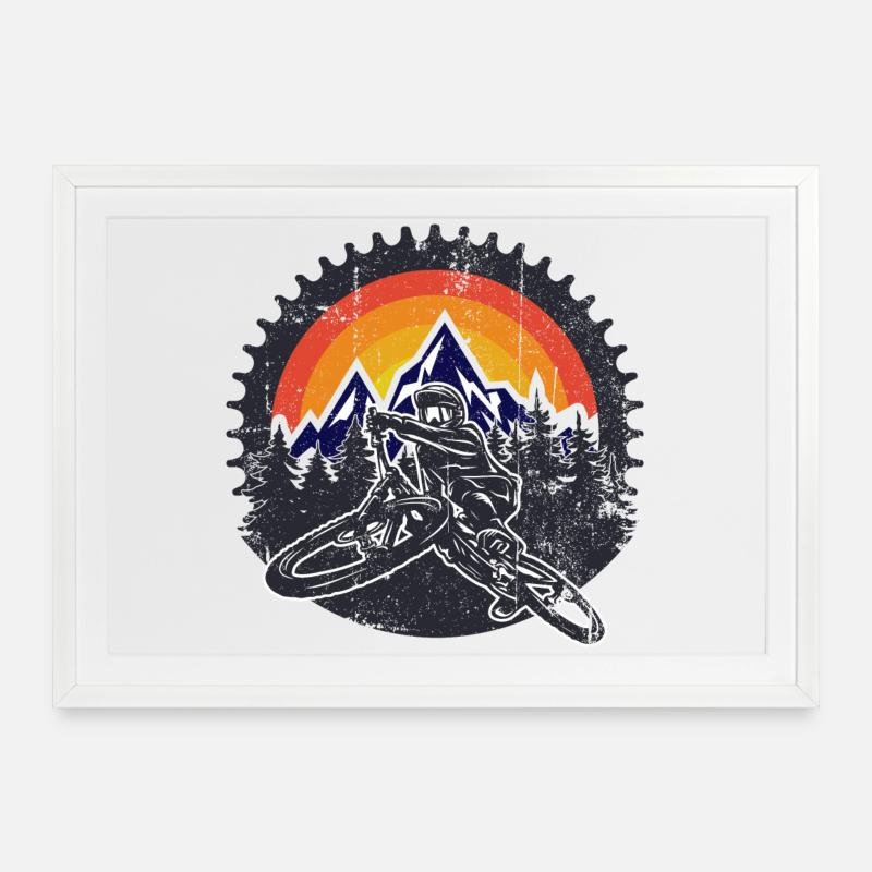 Tableau de sortie de Sunset Peaks en VTT - Affiche encadrée (69 × 49 cm) - blanc