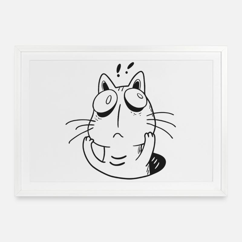 Ängstliche Katze – Lustige überdenkende Mieze - Gerahmtes Poster (69 × 49 cm) - Weiß