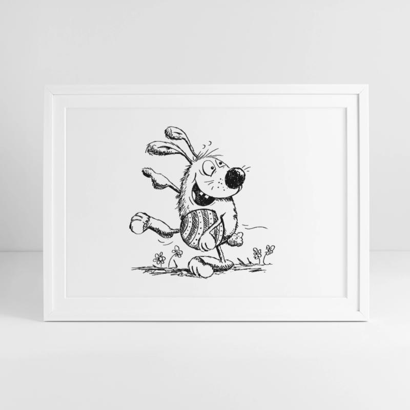 Funny easter bunny with easter egg - easter Framed poster (69 × 49 cm)